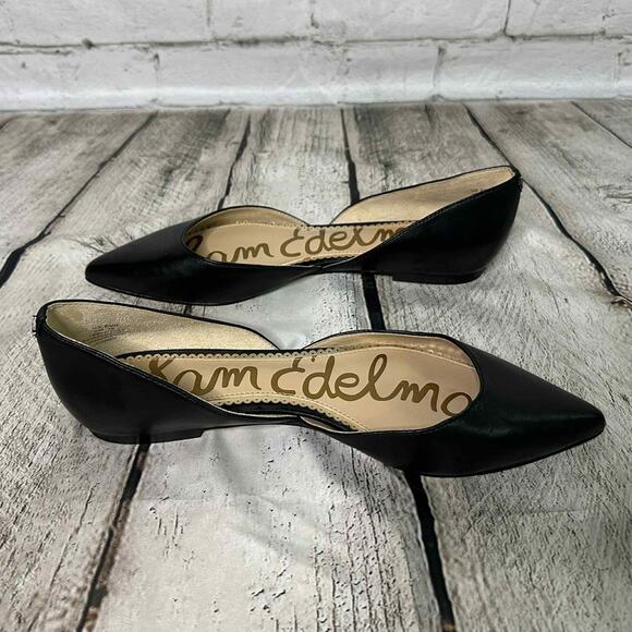 D10 Sam Edelman Black Leather Point Toed Flats, Cut Out Sides, Size 9, Pre-owned - Picture 5 of 7